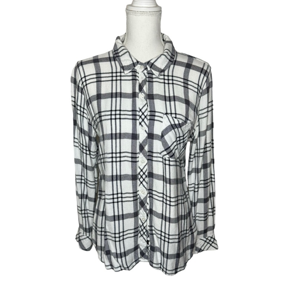 Rails Hunter Button Down in White Black Plaid Large
